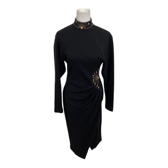 Vintage Paris sports club dress black gold woman’s size 7/8 long sleeve sunburst - Picture 1 of 11